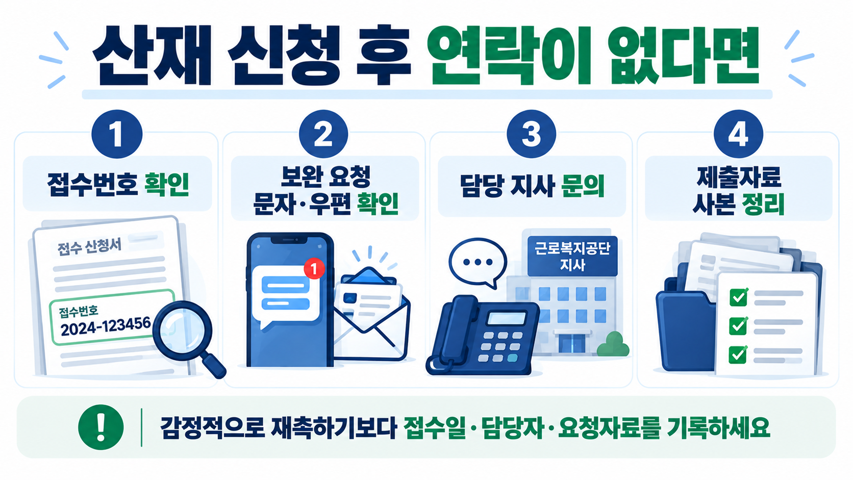 산재 신청 후 연락이 없을 때 확인할 접수번호와 보완 요청 사항